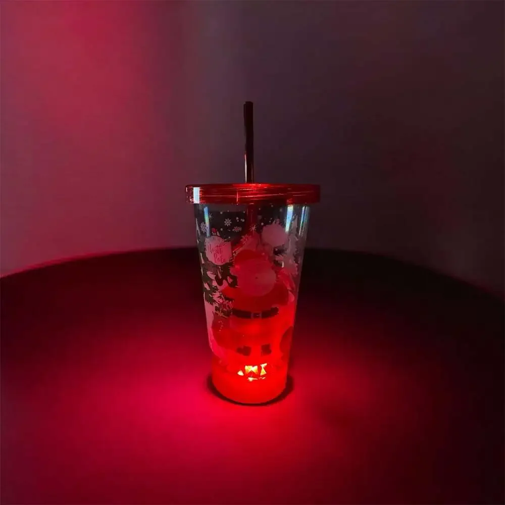 Christmas Santa Light Up Plastic Tumbler 19oz with Curly Straw